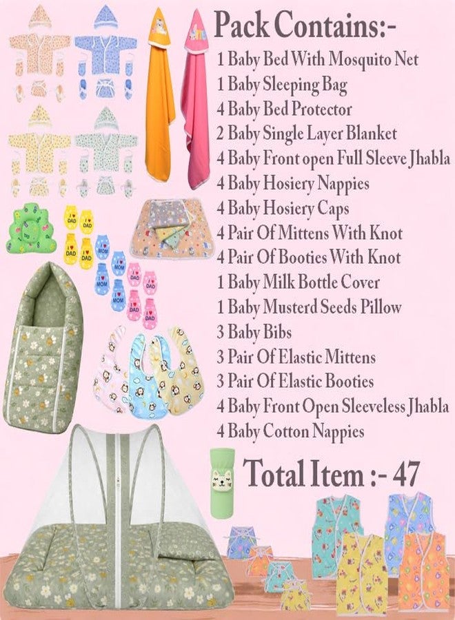 Kwitchy Newborn Baby Essentials Kit 47 Items Combo | New Born Baby Kit 0-6 Months | Baby Bed Bedding Clothes Set | Hospital Bag & (Green) - Image 2