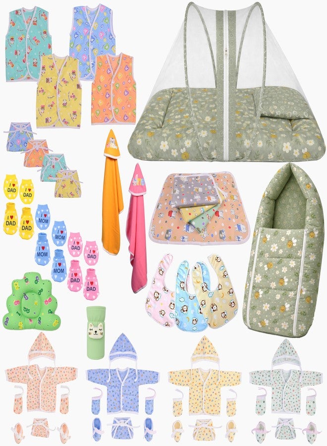 Kwitchy Newborn Baby Essentials Kit 47 Items Combo | New Born Baby Kit 0-6 Months | Baby Bed Bedding Clothes Set | Hospital Bag & (Green) - Image 1