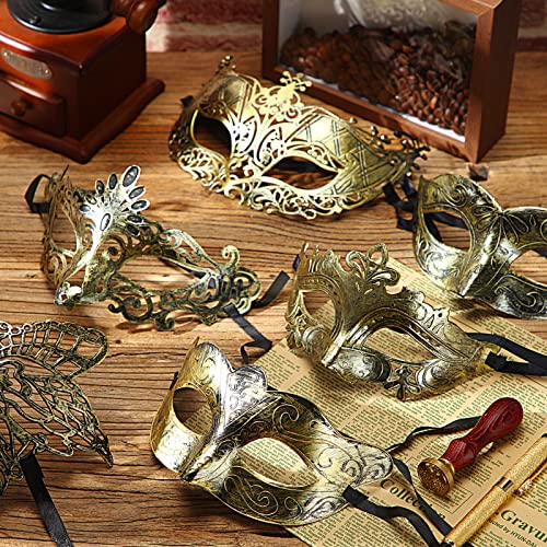 Yunsailing 30 Pieces Masquerade Mask Antique Masks with Straps for Halloween Women Men Mardi Gras Venetian Ball Party(Gold) - Image 5