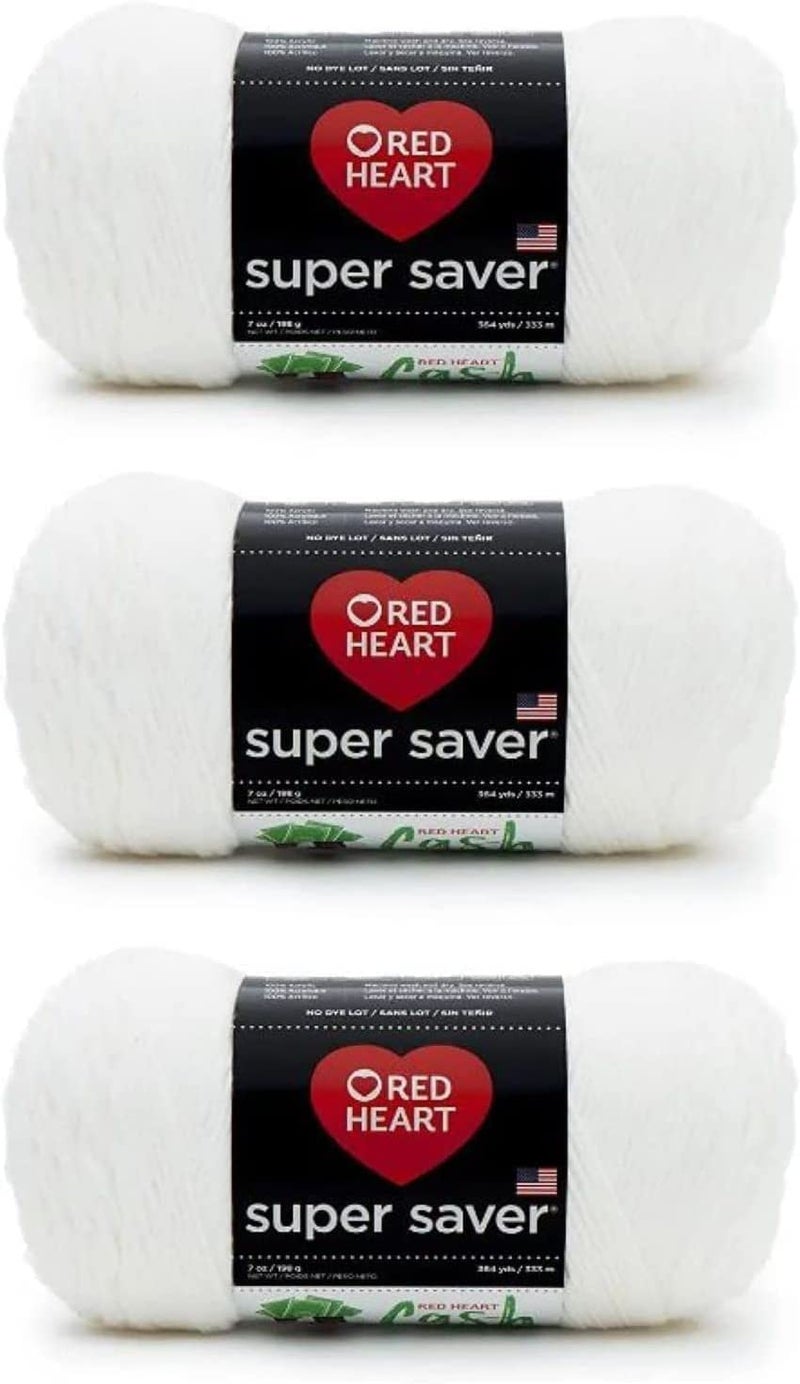 Red Heart Super Saver Soft White Yarn  3 Pack of 198g7oz  Acrylic  4 Medium Worsted  364 Yards  KnittingCrochet