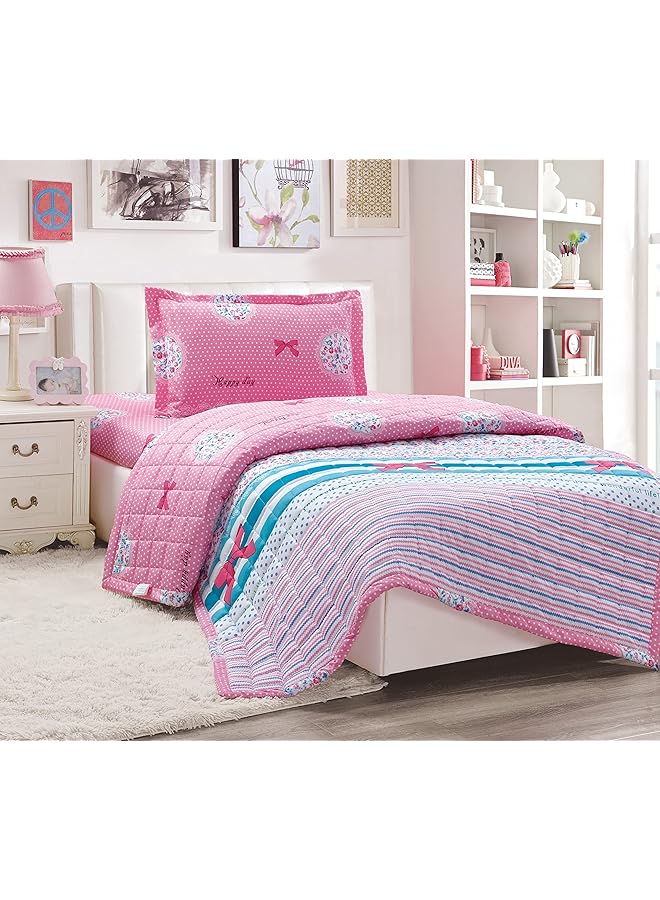 إيروريكس طقم لحاف مضغوط للأطفال مكون من 3 قطع، طقم فراش لطيف قابل للعكس للبنات والأولاد، ناعم وجيد التهوية، مقاس فردي 150 × 200 سم، مطبوع بشكل عصري ونمط مربع مزدوج الجوانب، متعدد الألوان - Image 1