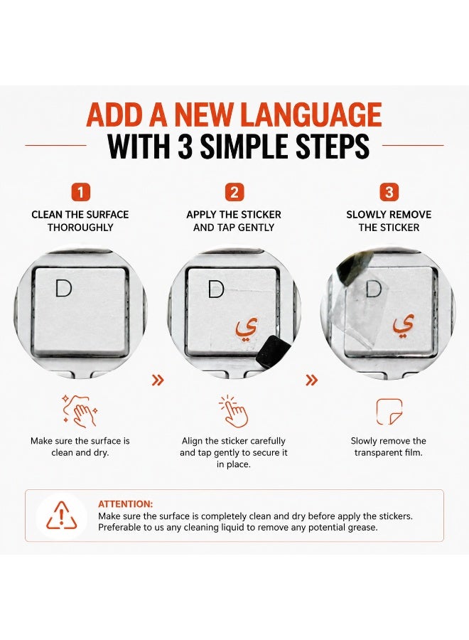 TAKEOFF Arabic Keyboard Stickers – 3D Transfer Lettering | No Residue, Transparent-Free Design | Easy Application for Laptop & Desktop - Image 4