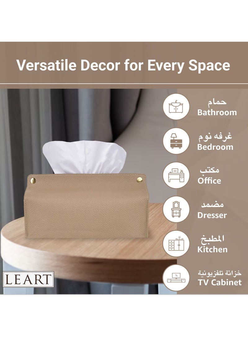 LeArt Leather Tissue Box Holder – Tissue Box Holder for Home Decorations for Living Room, Bedroom and Office | Tissue Box Cover | Car Tissue Holder | Tissue Box Cover for Car (Sand) - Image 3