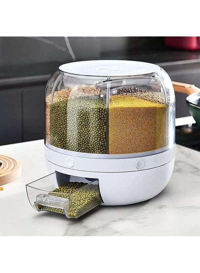 IAF Dispenser 6-Grid Rice Storage Container, Rice & Grain Storage Container Rotating Rice Storage Bucket One-Click Round Rice Output for Grains, Snacks, Dog Food, Coffee Beans - Image 1