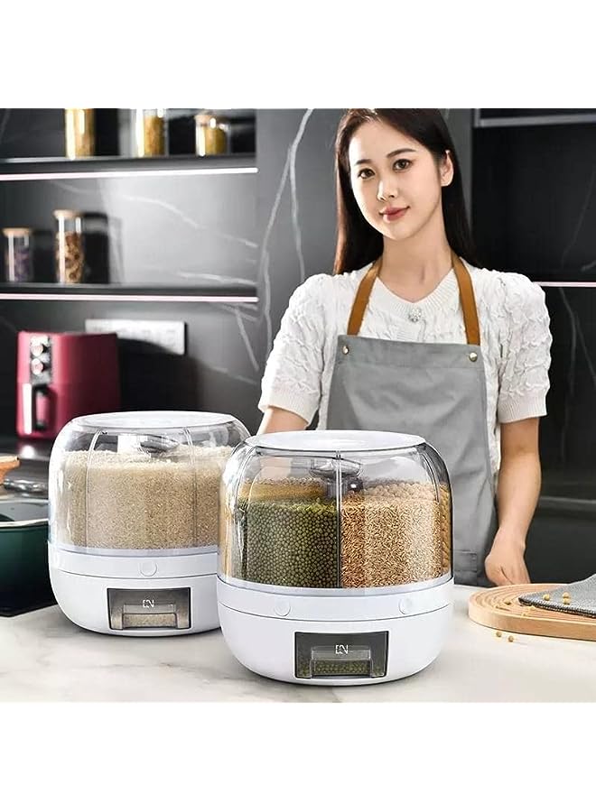 IAF Dispenser 6-Grid Rice Storage Container, Rice & Grain Storage Container Rotating Rice Storage Bucket One-Click Round Rice Output for Grains, Snacks, Dog Food, Coffee Beans - Image 4