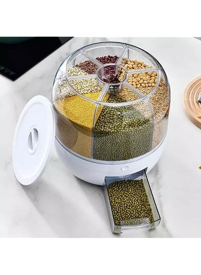 IAF Dispenser 6-Grid Rice Storage Container, Rice & Grain Storage Container Rotating Rice Storage Bucket One-Click Round Rice Output for Grains, Snacks, Dog Food, Coffee Beans - Image 3