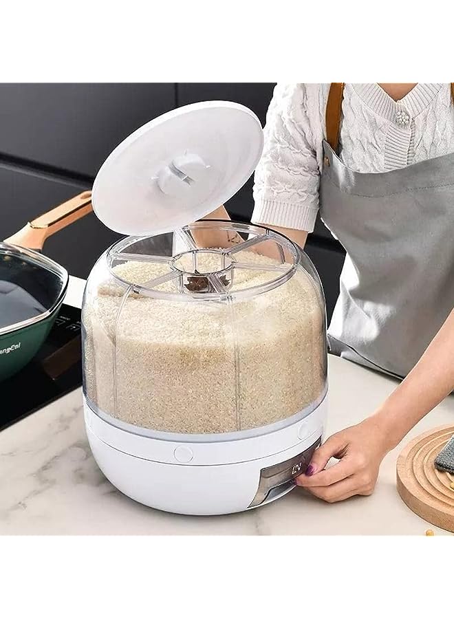IAF Dispenser 6-Grid Rice Storage Container, Rice & Grain Storage Container Rotating Rice Storage Bucket One-Click Round Rice Output for Grains, Snacks, Dog Food, Coffee Beans - Image 5