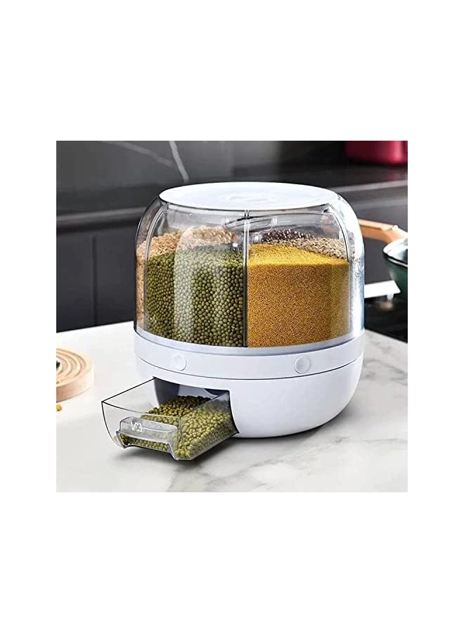 IAF Dispenser 6-Grid Rice Storage Container, Rice & Grain Storage Container Rotating Rice Storage Bucket One-Click Round Rice Output for Grains, Snacks, Dog Food, Coffee Beans - Image 2