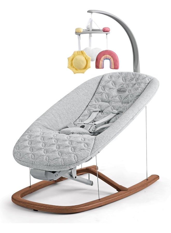 Chicco Floatâ„¢ Baby Bouncer Seat, Quilted Organic Cotton Seat Pad, Included Toy bar with Plush Toys | Cloud/Grey - Image 1