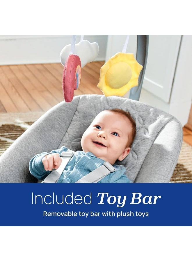 Chicco Floatâ„¢ Baby Bouncer Seat, Quilted Organic Cotton Seat Pad, Included Toy bar with Plush Toys | Cloud/Grey - Image 3
