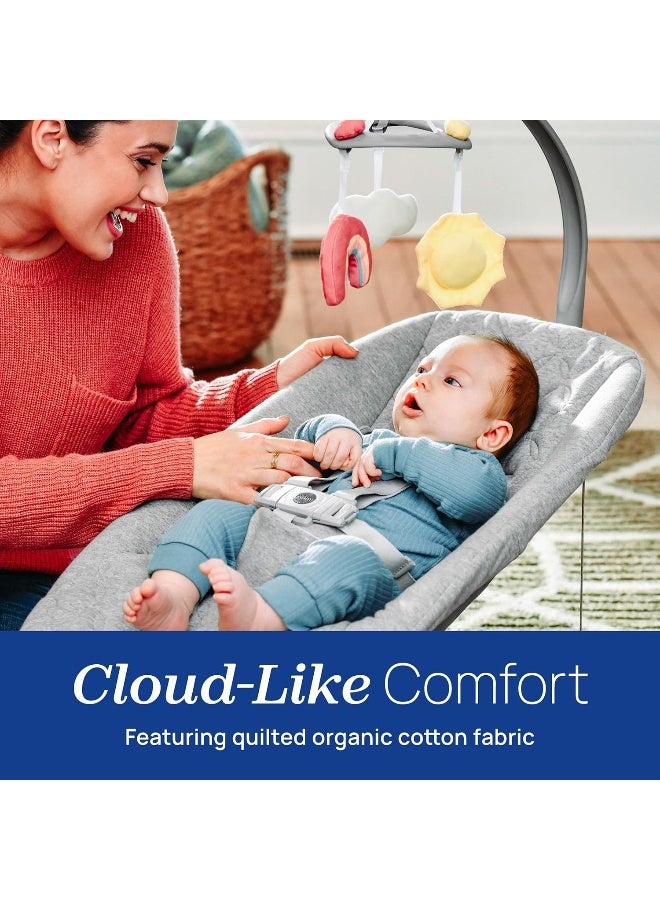 Chicco Floatâ„¢ Baby Bouncer Seat, Quilted Organic Cotton Seat Pad, Included Toy bar with Plush Toys | Cloud/Grey - Image 2