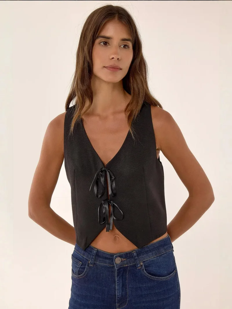 HICCUP Button Detail Crop Sweater Vest