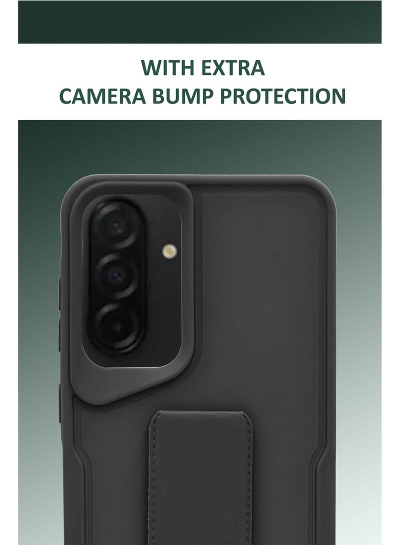 3-in-1 Magnetic Wrist Strap Hand Grip Stand Back Case Cover With Foldable Kickstand & Finger Strap for Samsung Galaxy A56- Black - Image 3