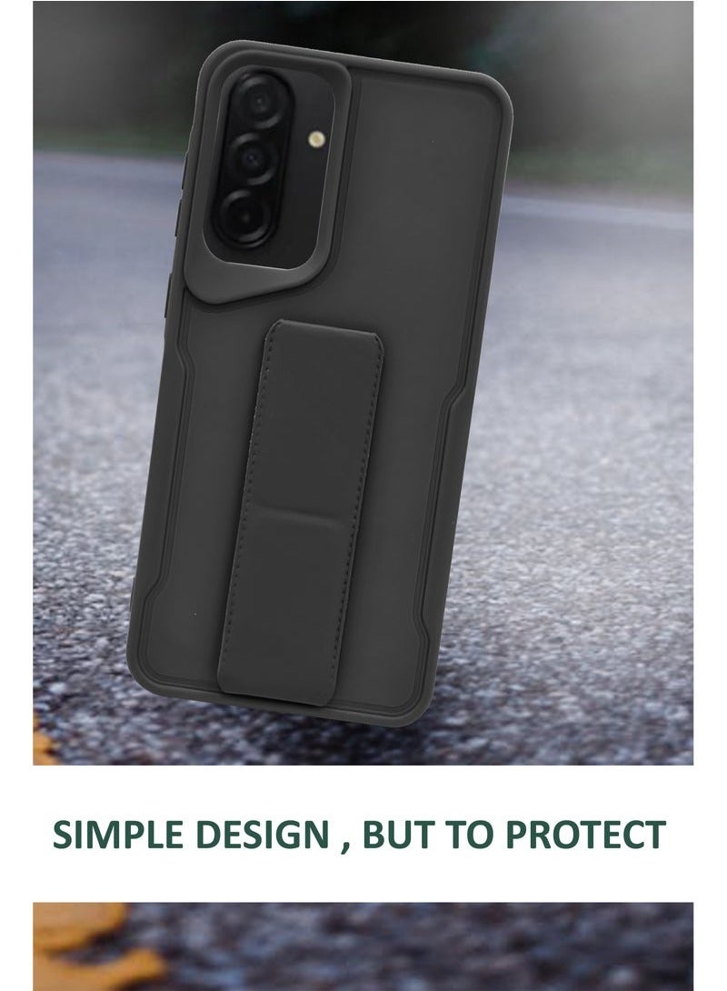 3-in-1 Magnetic Wrist Strap Hand Grip Stand Back Case Cover With Foldable Kickstand & Finger Strap for Samsung Galaxy A56- Black - Image 2