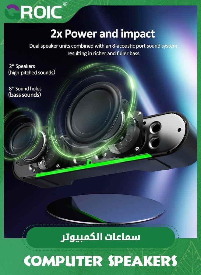 GROIC Black Computer Speakers for Desktop PC Laptop, Wired USB-Powered Sound Bar with Clear and Plug-n-Play Convenience - Image 2