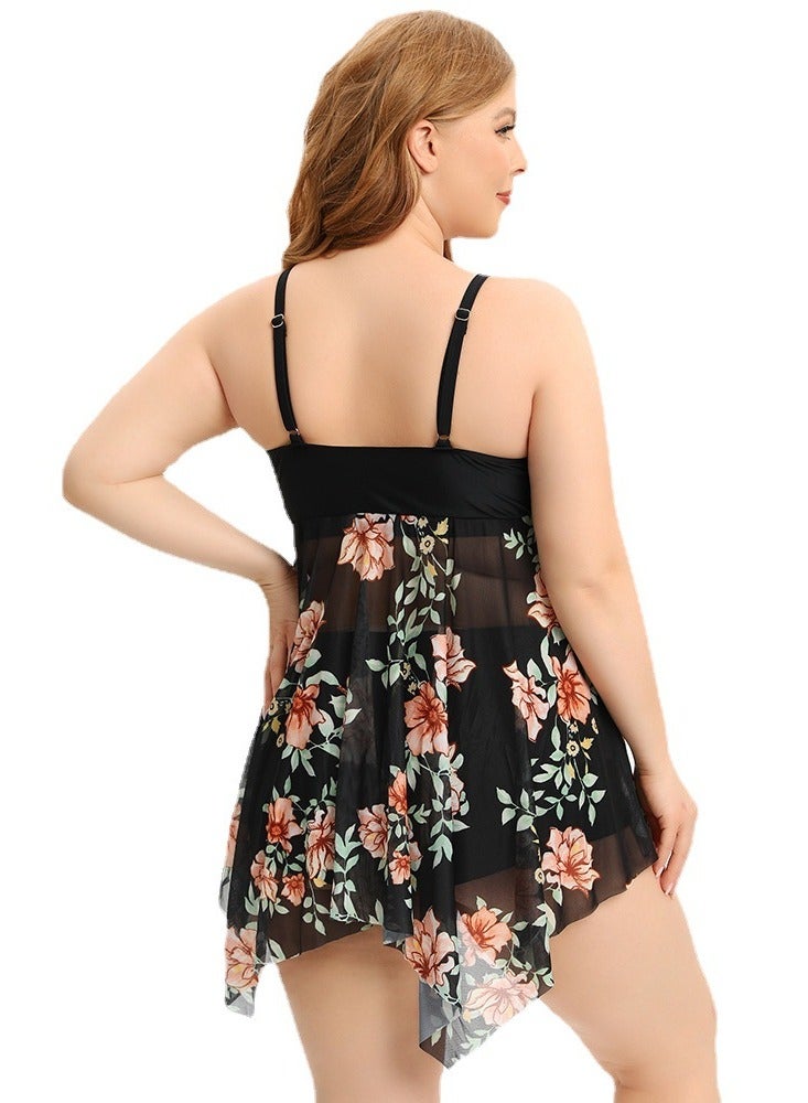 Womens 2 peice set Swimsuits Drawstring V-Neck Slip Swim Dress And Boxer Brief Bottom Swimwear Bathing Suits Black Print  - Image 4
