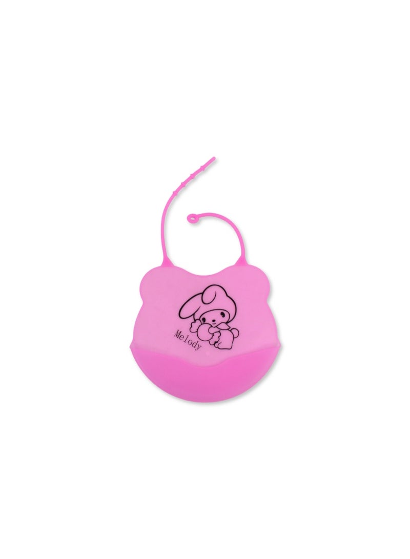 La Frutta Silicone Baby Bib with Pocket – Pink with Melody Print - Image 1