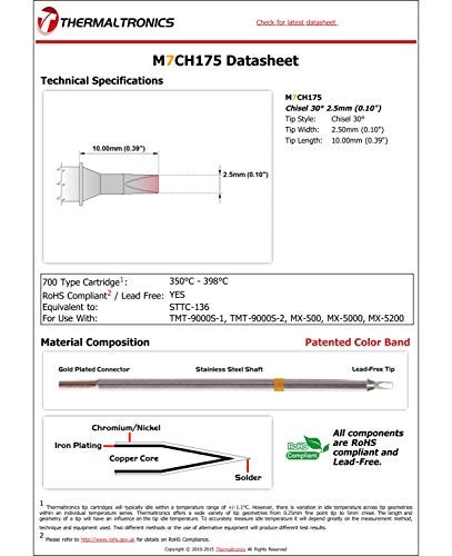 Thermaltronics M7CH175 Chisel 30deg 2.5mm (0.10in) interchangeable for Metcal STTC-136 - Image 3