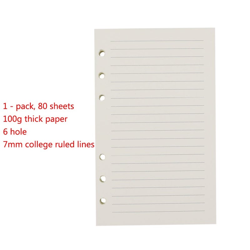 Tofun 6-Ring A6 Binder/Planner Refill Paper, 6 Hole,6 3/4 x 4 1/8 Inches Refillable White Paper for Loose Leaf Binder Notebook Diary Traveler Journal Inserts, 80 Sheets/160 Pages,Lined - Image 2