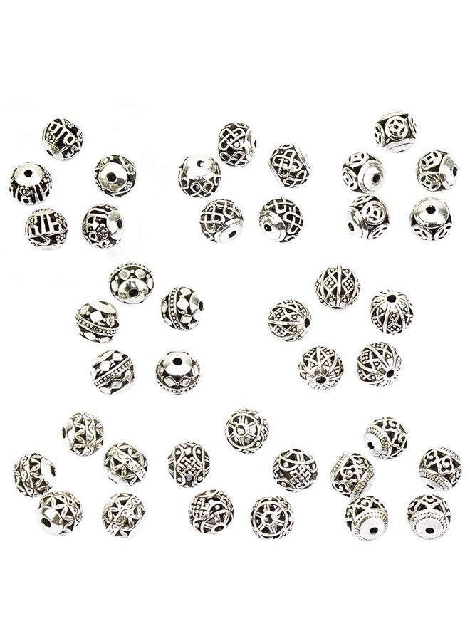 (Tm) 10Mm 40 Pcs Tibetan Silver Round Hollow Spacer Charm Beads Jewelry Findings Mix Lot Box Set Assortment