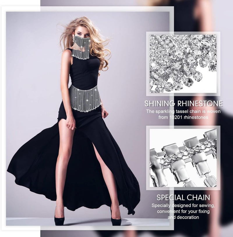 Sureio تقليم شرابة الكريستال المزخرف بسلسلة خرز الماس شرابة مزخرفة شريط كريستال للتطريز والحرف اليدوية لحفلات الزفاف وفستان العروس وحفلات DIY زينة 1 ياردة - Image 4