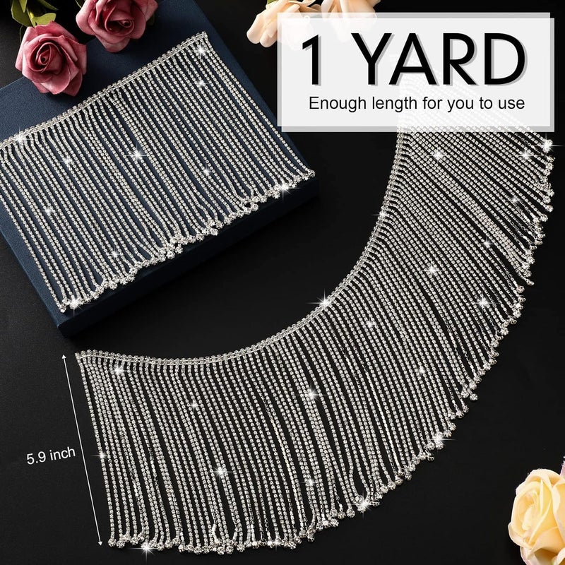 Sureio تقليم شرابة الكريستال المزخرف بسلسلة خرز الماس شرابة مزخرفة شريط كريستال للتطريز والحرف اليدوية لحفلات الزفاف وفستان العروس وحفلات DIY زينة 1 ياردة - Image 2