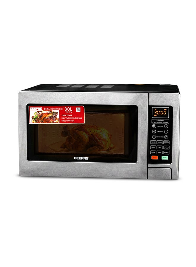 GEEPAS Digital Microwave Oven | Ideal For Grilling-Roasting-Heating 30 L 1000 W GMO1897 Silver & Black - Image 1