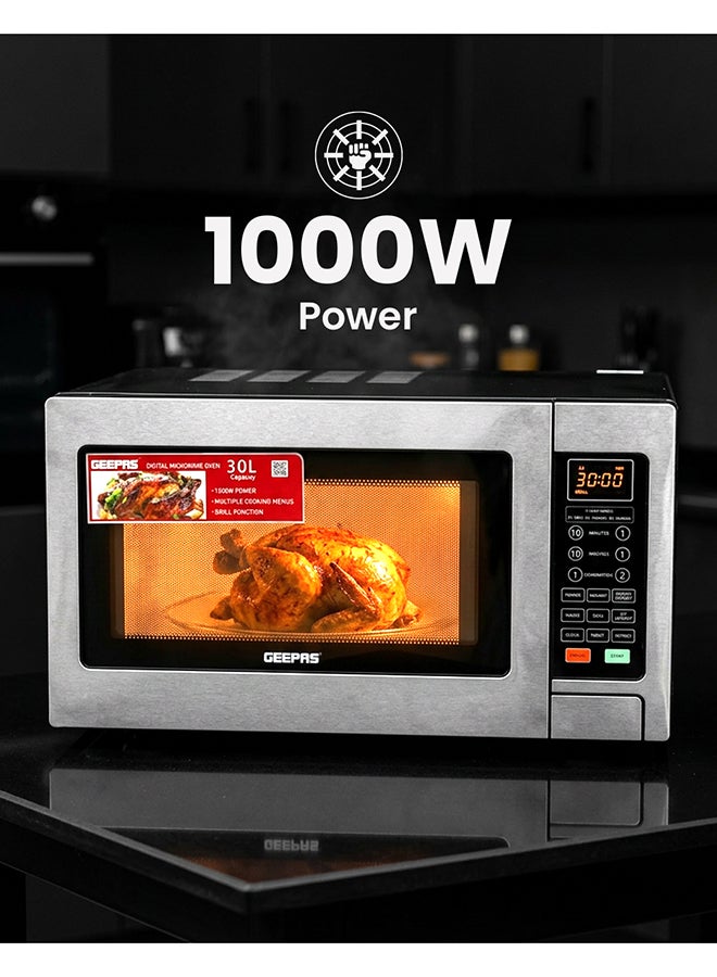 GEEPAS Digital Microwave Oven | Ideal For Grilling-Roasting-Heating 30 L 1000 W GMO1897 Silver & Black - Image 5