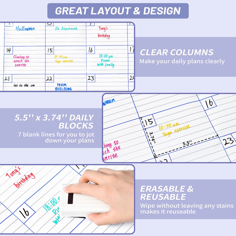 BooQool Large Dry Erase Calendar for Wall - Undated 1 Month Wall Calendar, 40" x 30", Erasable & Reusable Laminated Calendar with 8 Round Stickers, Great Layout Wall Calendar Dry Erase for Home, Office and School - Image 4