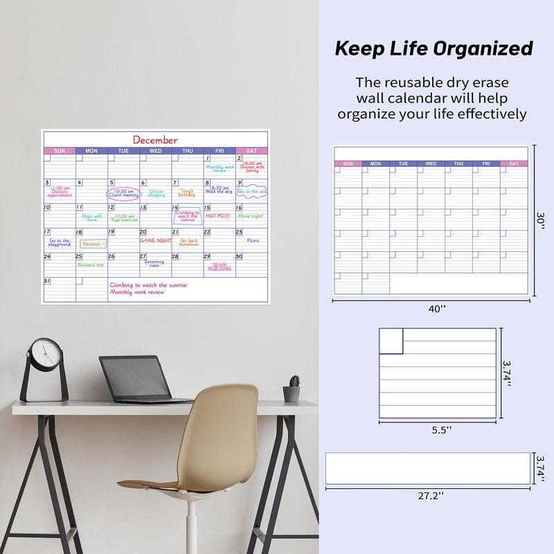 BooQool Large Dry Erase Calendar for Wall - Undated 1 Month Wall Calendar, 40" x 30", Erasable & Reusable Laminated Calendar with 8 Round Stickers, Great Layout Wall Calendar Dry Erase for Home, Office and School - Image 5