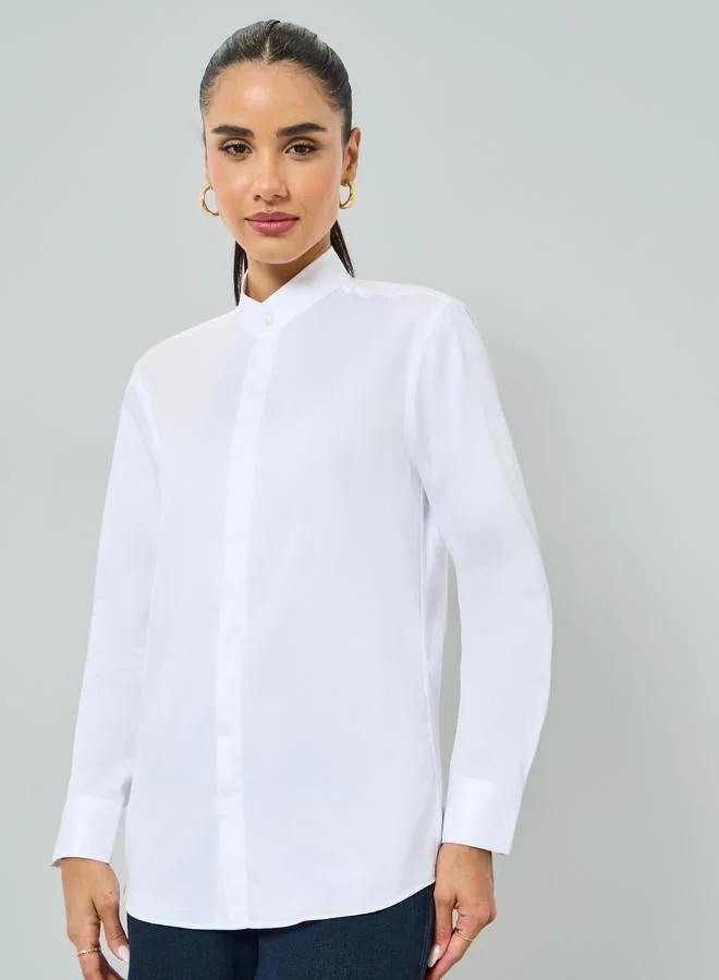 Styli White Button Long Sleeve Shirt