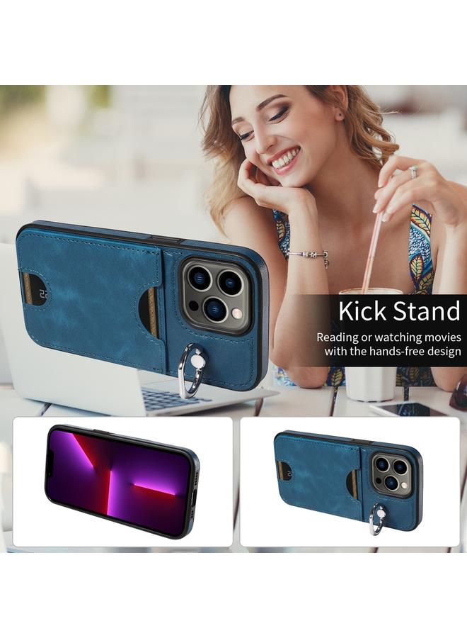 اس-توب جراب لهاتف iPhone 13 Pro مصنوع من جلد العجل مع حامل حلقي وفتحة للبطاقات - Image 4