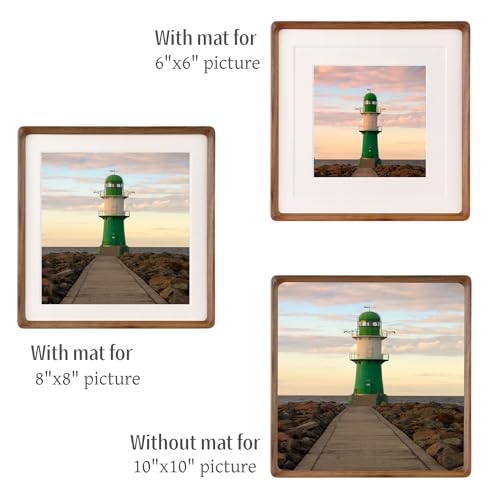 Zibrelte Natural 10x10 Picture Frame Wood with 6x6/8x8 Mat,Square Wall Photo Frames 10 by 10 Made of Solid Walnut Wood for Tabletop Gallery Wall Hanging - Image 2