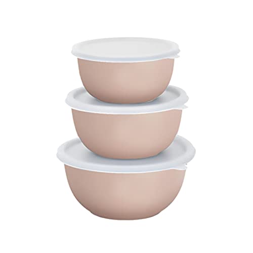 Zaib Stainless Steel Micrwoave Safe Containers with Lid for Kitchen Food Stroage | Euro Mixing Bowls (WL Sand Brown) - Image 1