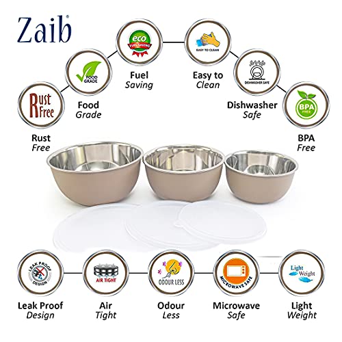 Zaib Stainless Steel Micrwoave Safe Containers with Lid for Kitchen Food Stroage | Euro Mixing Bowls (WL Sand Brown) - Image 2