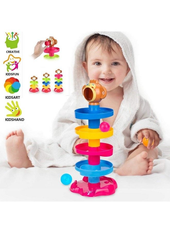 Goyal's - Monkey Roll Ball Drop Toy For Babies & Toddlers Heavy Plastic 5 Layer Tower Run With Swirling Ramps And 3 Rattle Balls Best For Early Education & Developmentmulticolour - Image 1