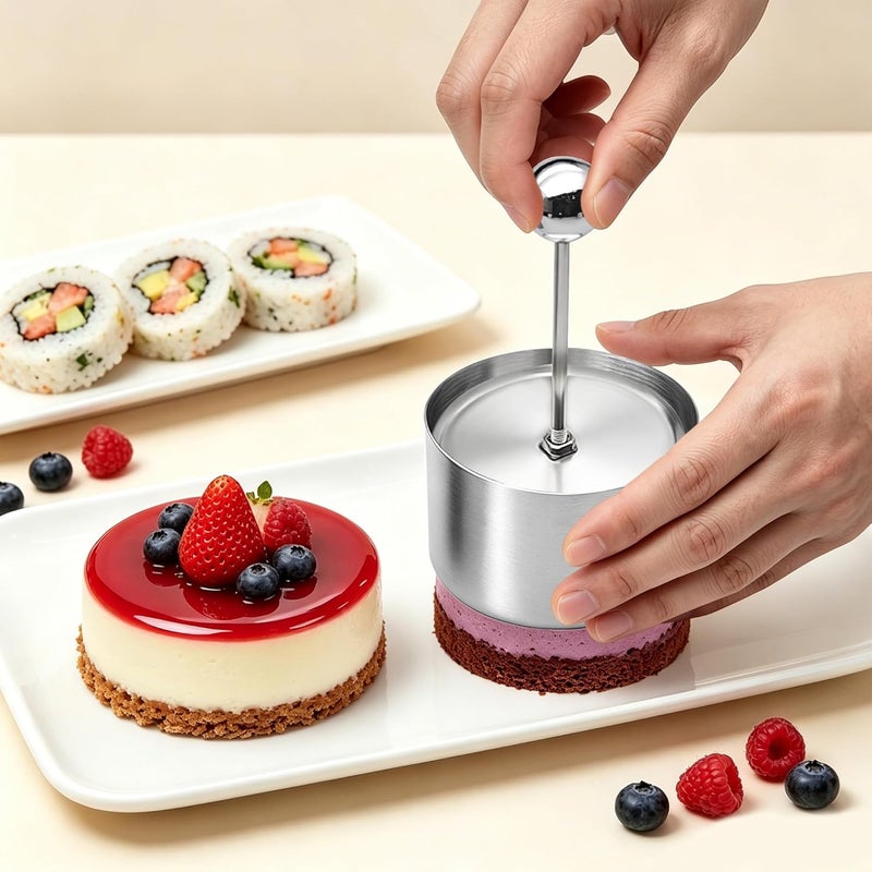 Kofebe Set of 3 - Round Stainless Steel Cake Rings, Mousse Cake Ring Mold with Press Set - Image 3