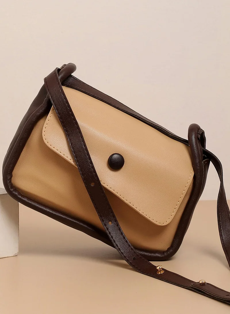 Haute Sauce Beige Solid Vegan Leather Sling Bag