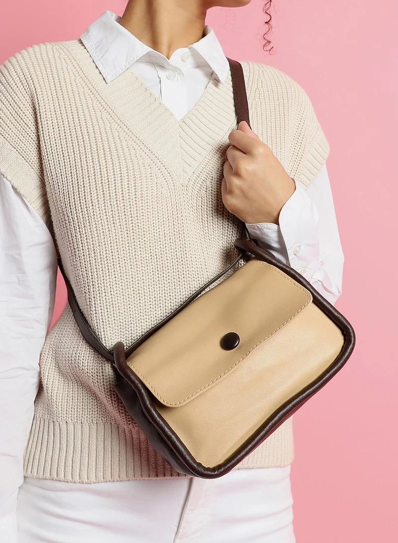 Haute Sauce Beige Solid Vegan Leather Sling Bag