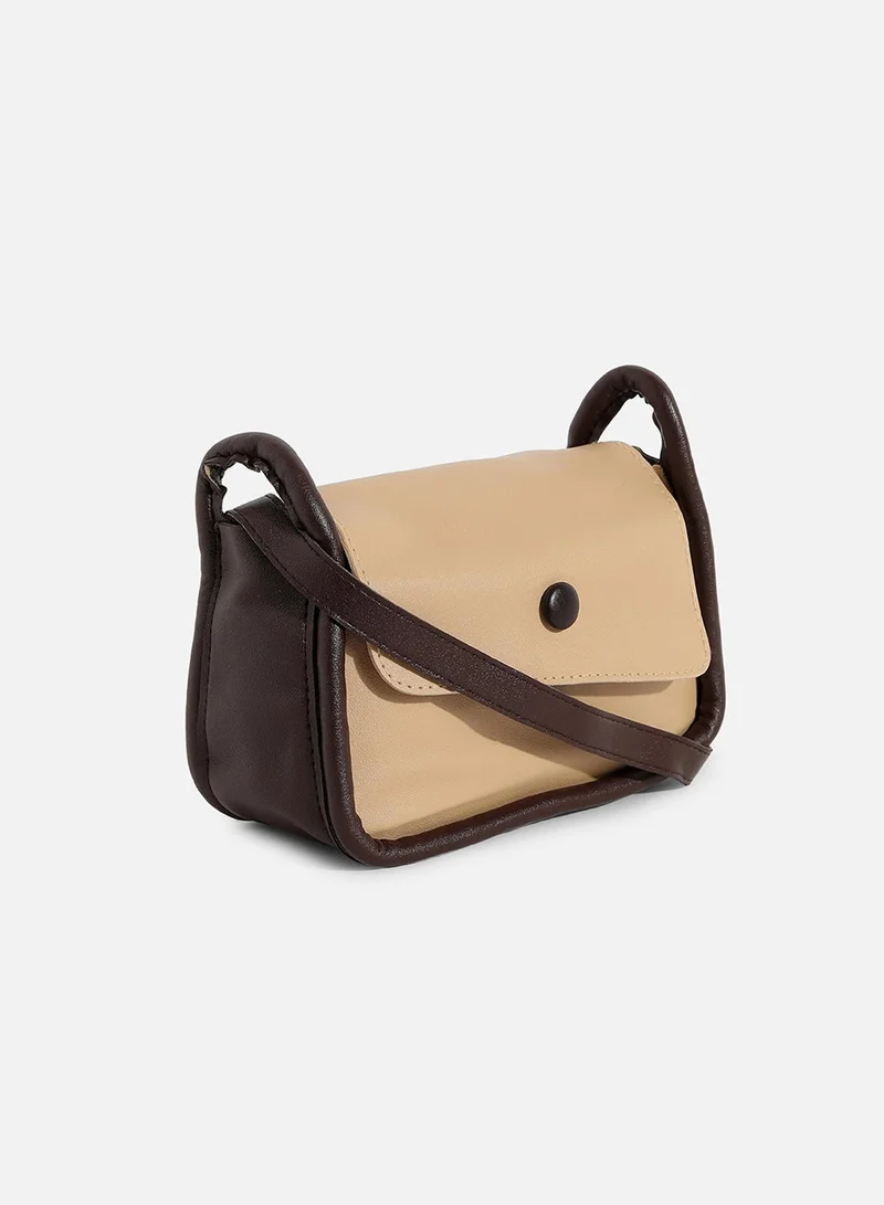 Haute Sauce Beige Solid Vegan Leather Sling Bag