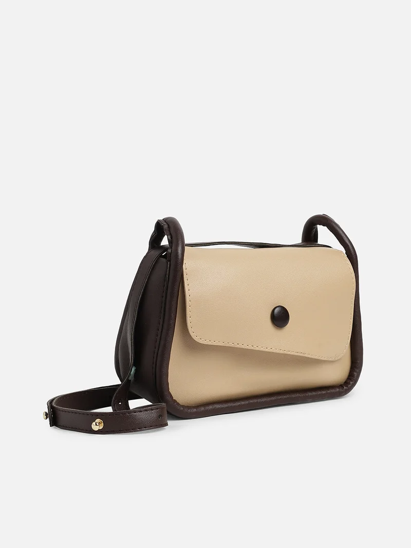 Haute Sauce Beige Solid Vegan Leather Sling Bag