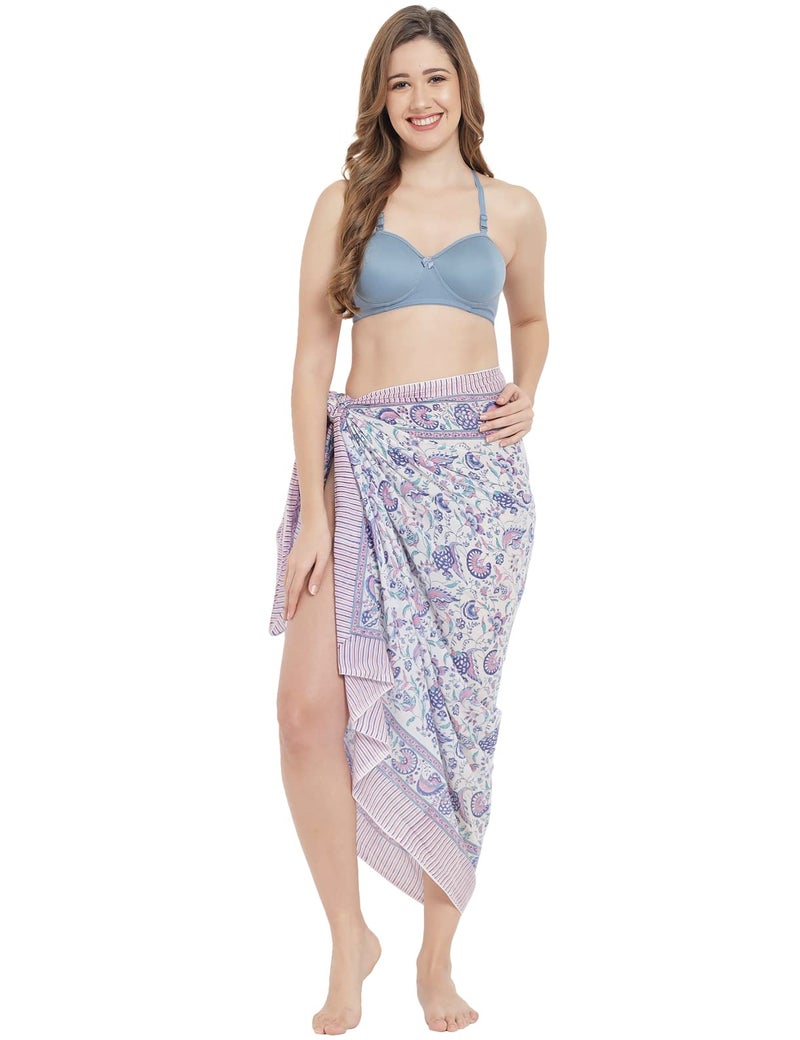 parihan Cotton Block Print long Beach Pareo Sarong Swimsuit Cover Ups Women Wrap - Image 3