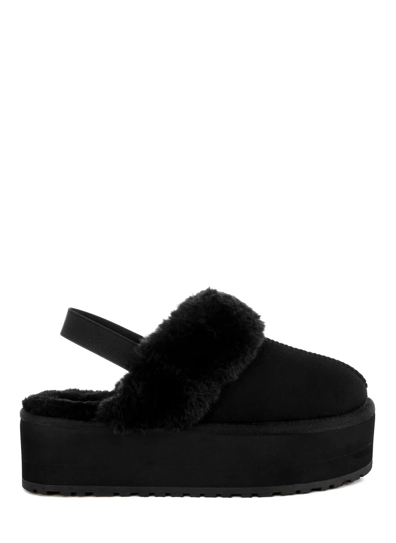London Rag Faux Fur Trim Platform Classic Slingback in Black