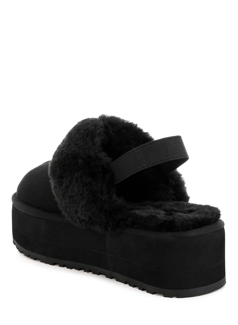 London Rag Faux Fur Trim Platform Classic Slingback in Black