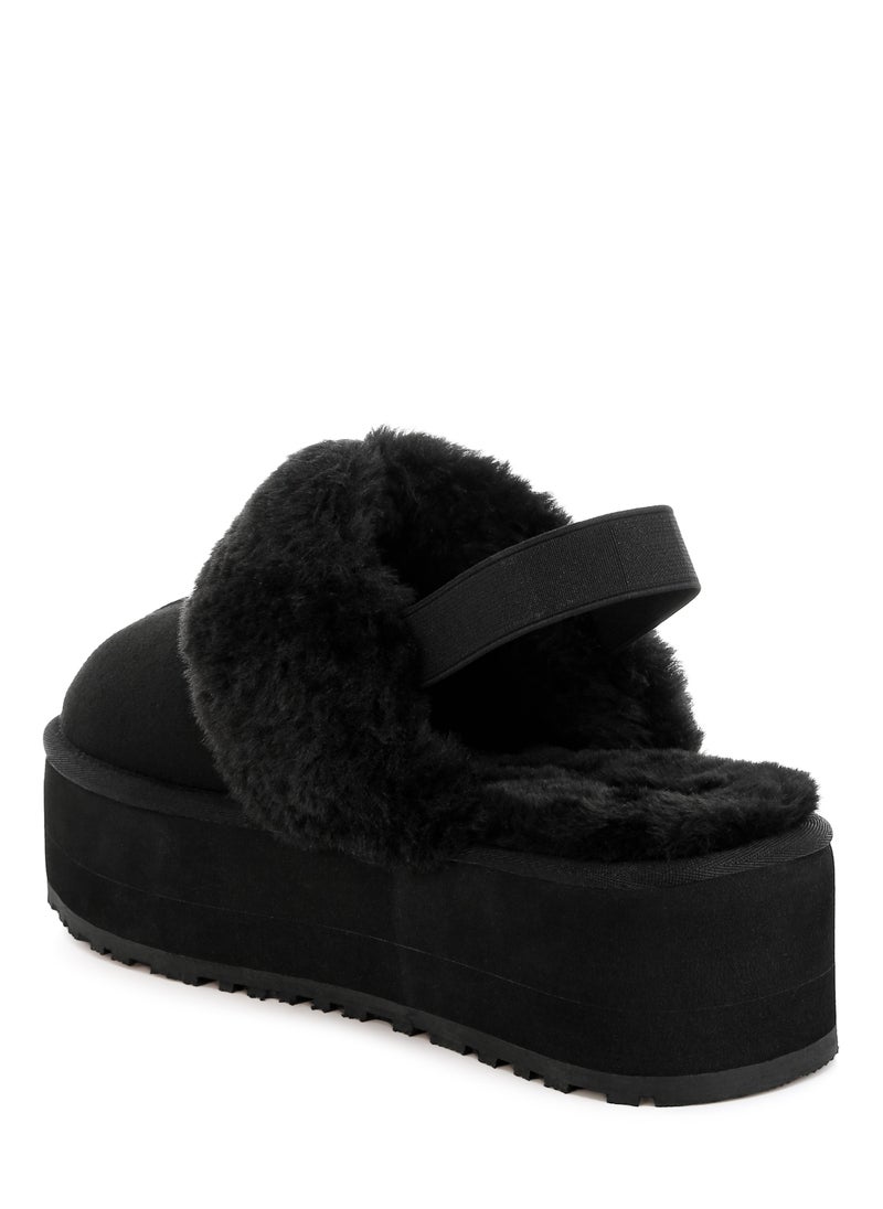 London Rag Faux Fur Trim Platform Classic Slingback in Black  - Image 3