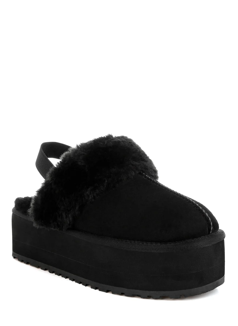 London Rag Faux Fur Trim Platform Classic Slingback in Black