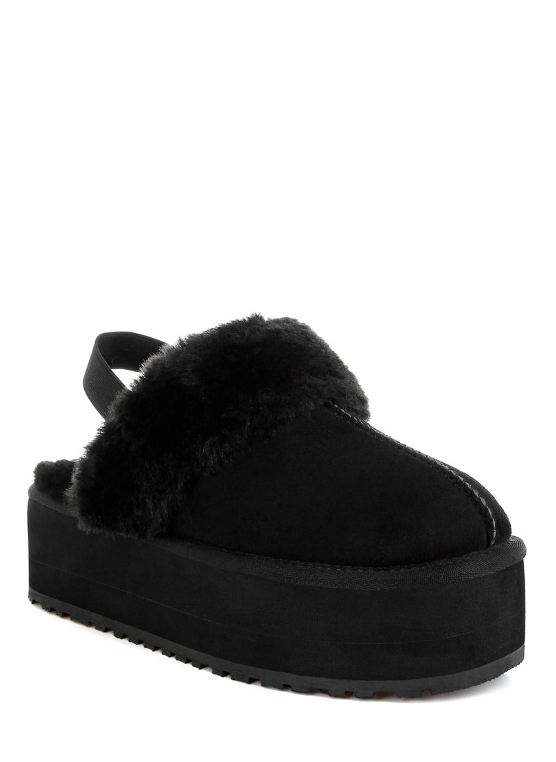 London Rag Faux Fur Trim Platform Classic Slingback in Black  - Image 2
