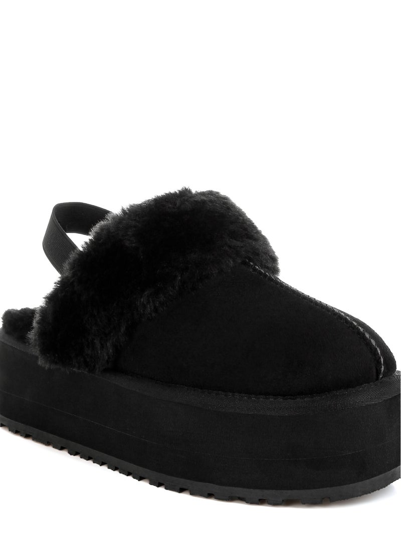 London Rag Faux Fur Trim Platform Classic Slingback in Black  - Image 5