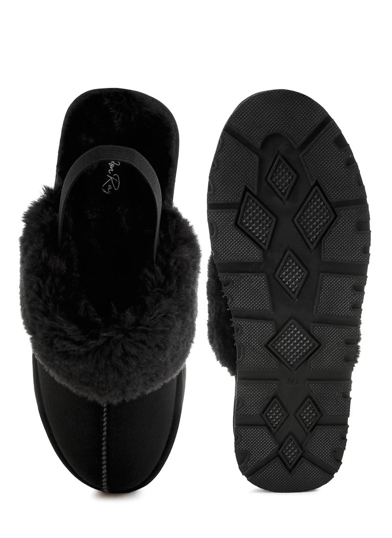 London Rag Faux Fur Trim Platform Classic Slingback in Black  - Image 4