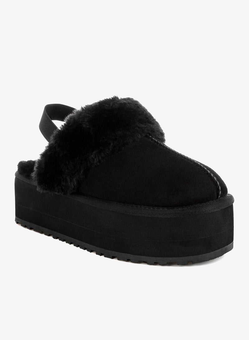 London Rag Faux Fur Trim Platform Classic Slingback in Black - Image 2
